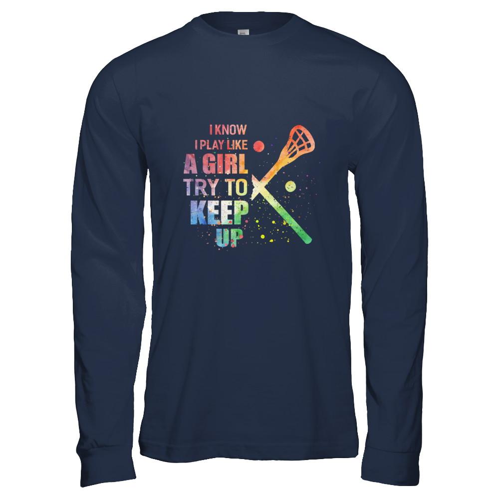 Yeah I Play Like A Girl Lacrosse Girl-T-Shirt & Hoodie-Long Sleeve T-Shirt-Navy