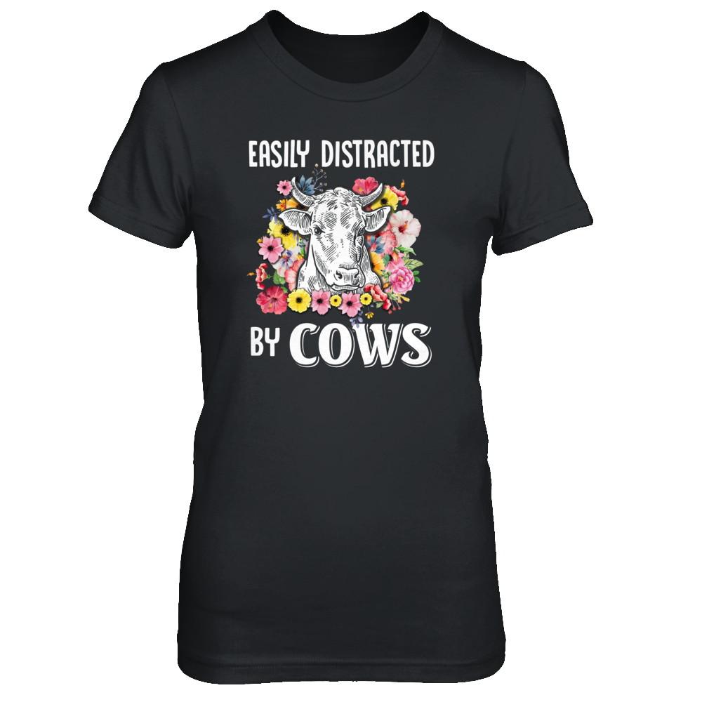 Easily Distracted By Cows-T-Shirt & Tank Top-Women's T-Shirt-Black