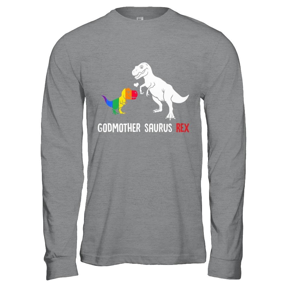Godmother Saurus T-Rex Dinosaur Gift LGBT Support-T-Shirt & Hoodie-Long Sleeve T-Shirt-Sport Grey