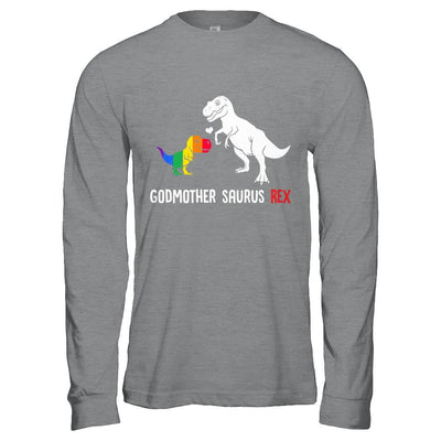 Godmother Saurus T-Rex Dinosaur Gift LGBT Support-T-Shirt & Hoodie-Long Sleeve T-Shirt-Sport Grey
