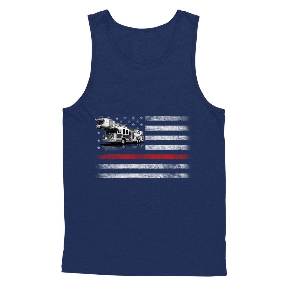 Patriotic Fireman American Flag Thin Red Line Firefighter-T-Shirt & Hoodie-Unisex Tank-Navy