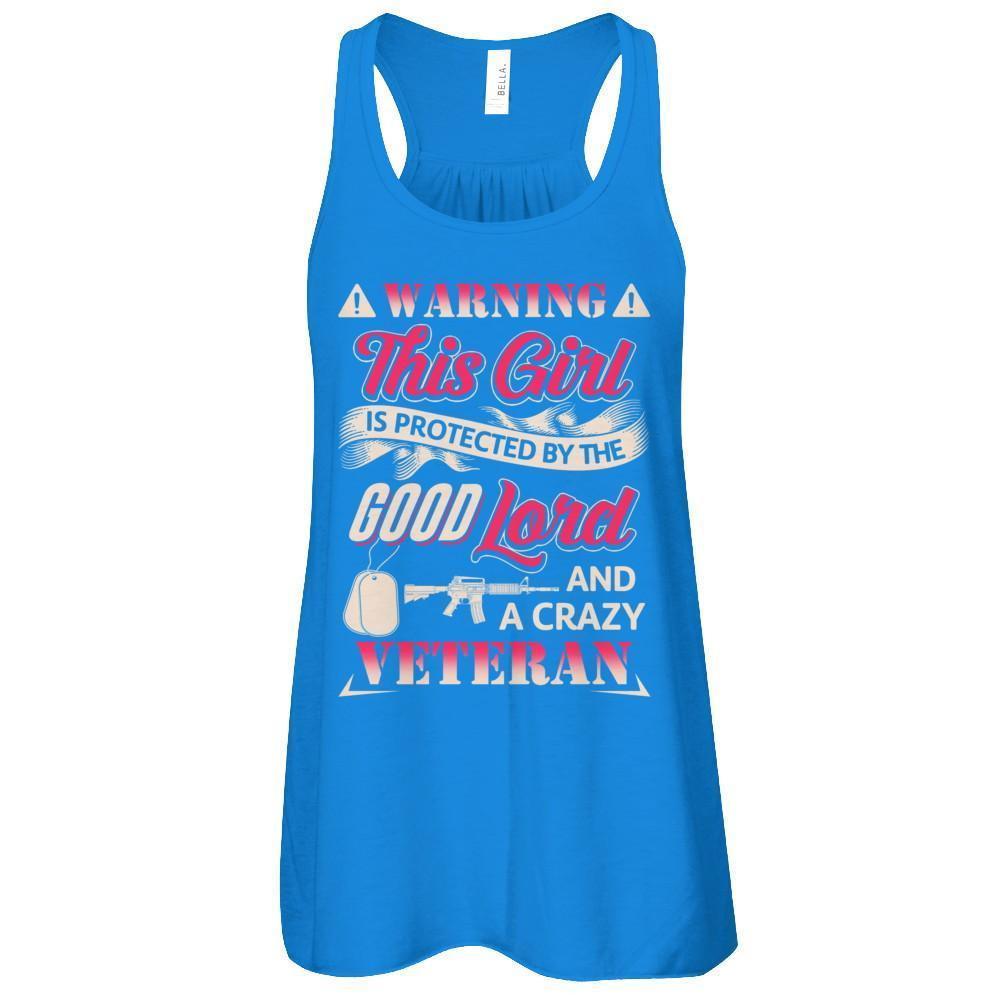 This Girl Is Protected By The Good Lord And A Crazy Veteran-T-Shirt & Tank Top-Women's Flowy Racerback Tank-True Royal