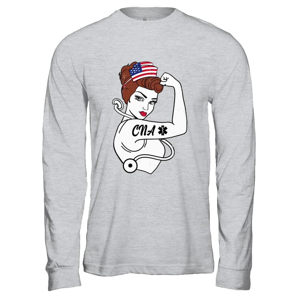 Nursing Strong Woman Cna Strong Nurse 4Th Of July-T-Shirt & Hoodie-Long Sleeve T-Shirt-Sport Grey