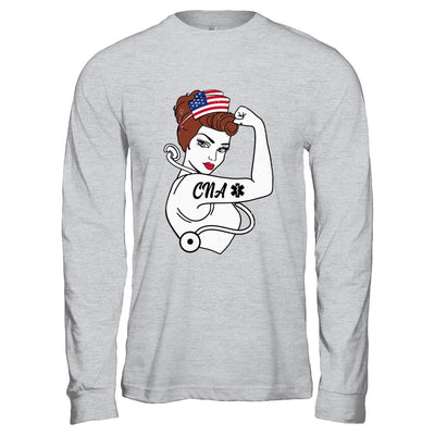 Nursing Strong Woman Cna Strong Nurse 4Th Of July-T-Shirt & Hoodie-Long Sleeve T-Shirt-Sport Grey