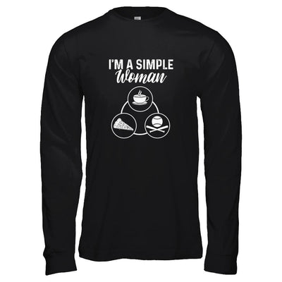 I'm A Simple Woman Coffee Pizza Baseball-T-Shirt & Tank Top-Long Sleeve T-Shirt-Black