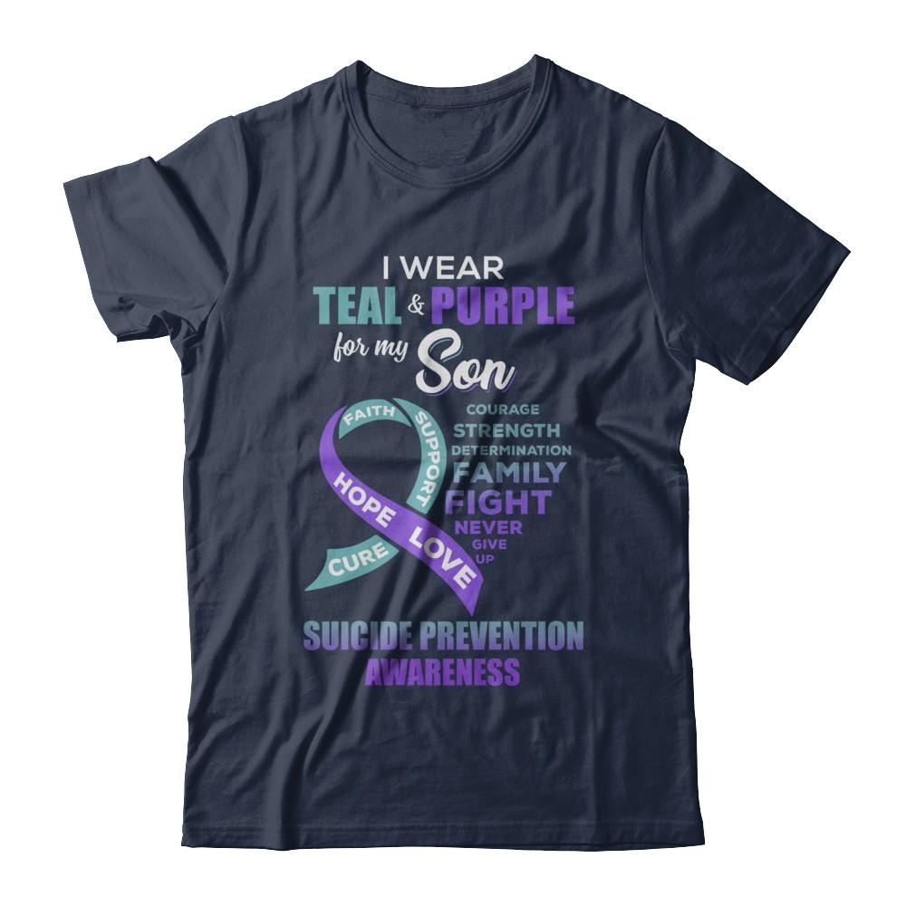 Suicide Prevention Awareness I Wear Teal Purple For My Son-T-Shirt & Hoodie-Classic T-Shirt-Navy