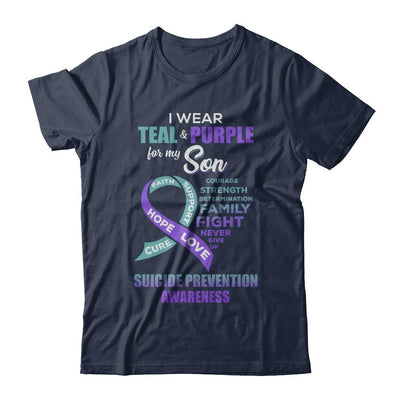 Suicide Prevention Awareness I Wear Teal Purple For My Son-T-Shirt & Hoodie-Classic T-Shirt-Navy