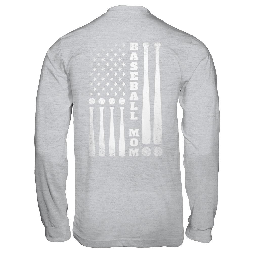 American Flag Vintage Baseball Mom Mother's Day-T-Shirt & Hoodie-Long Sleeve T-Shirt-Sport Grey