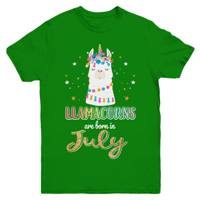 Llama Unicorn Llamacorns Born In July Birthday Gift Youth-Youth Shirt-Youth T-Shirt-Irish Green