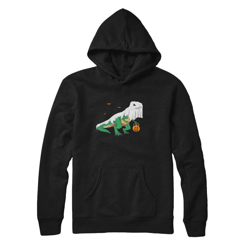 Halloween T Rex Dinosaur Ghost Trick Or Treat-T-Shirt & Hoodie-Pullover Hoodie-Black