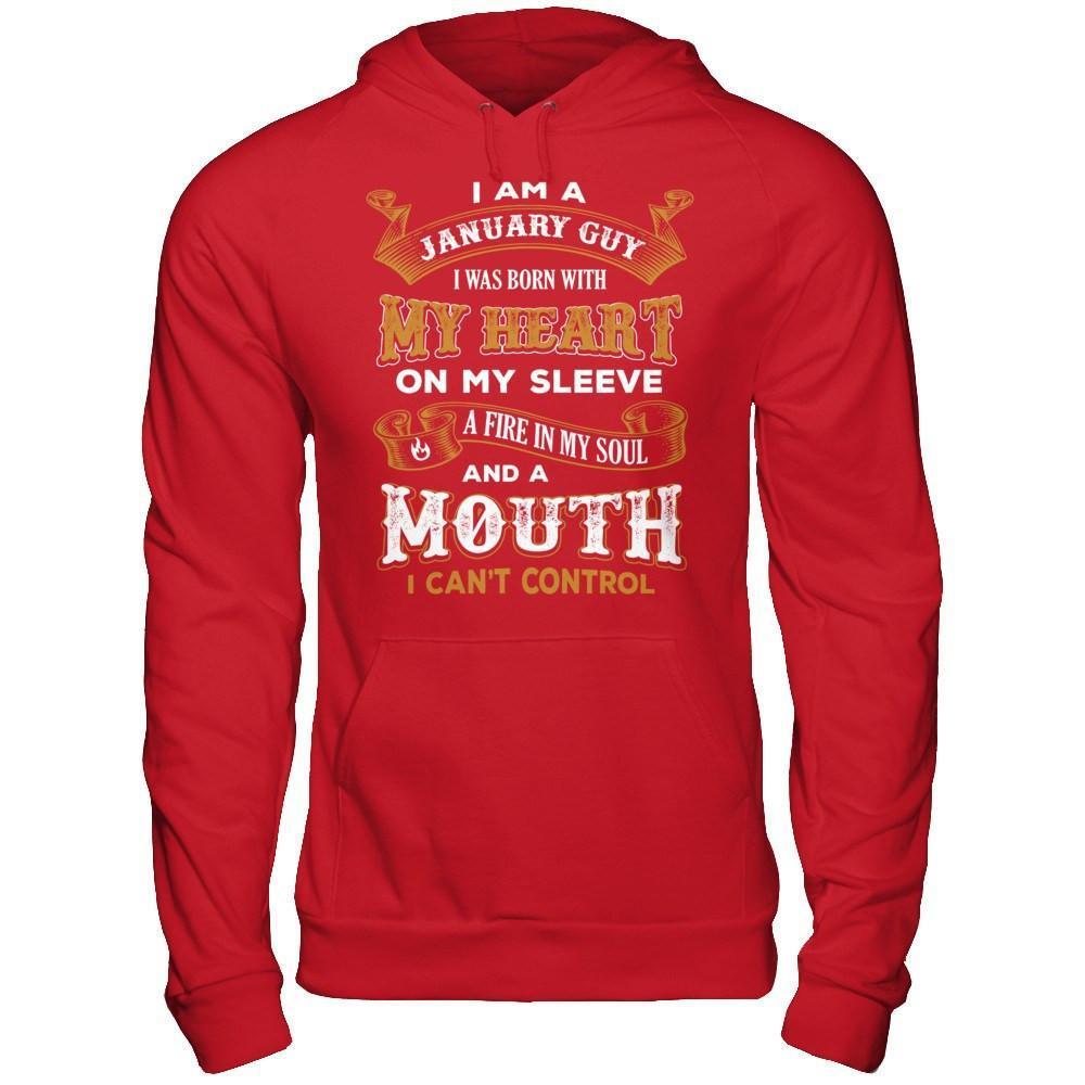 I'm A January Guy I Was Born With My Heart Birthday-T-Shirt & Hoodie-Pullover Hoodie-Red