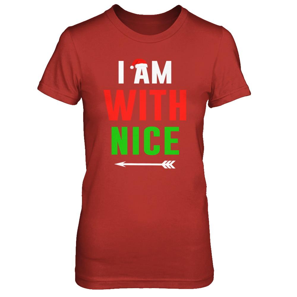 I'm With Nice Matching Christmas Couple Pajamas-T-Shirt & Sweatshirt-Women's T-Shirt-Red
