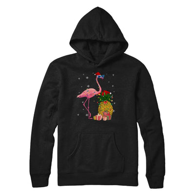Santa Flamingo Hawaiian Pineapple Christmas Gifts-T-Shirt & Sweatshirt-Pullover Hoodie-Black
