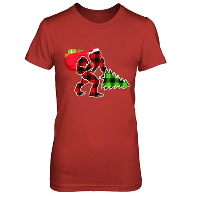 Red Plaid Bigfoot Christmas Buffalo Plaid-T-Shirt & Sweatshirt-Women's T-Shirt-Red