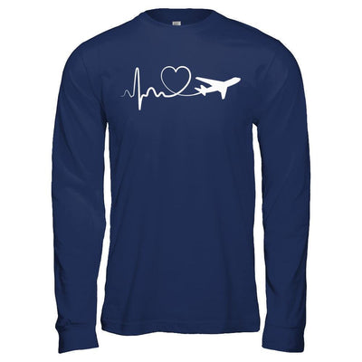 Airplane Fly Flight Planes Heartbeat To Travel Airplane-T-Shirt & Hoodie-Long Sleeve T-Shirt-Navy