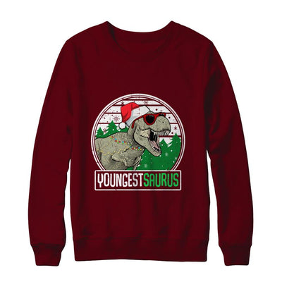Youngestsaurus Youngest Dinosaur T-Rex Family Christmas-T-Shirt & Sweatshirt-Crewneck Sweatshirt-Maroon