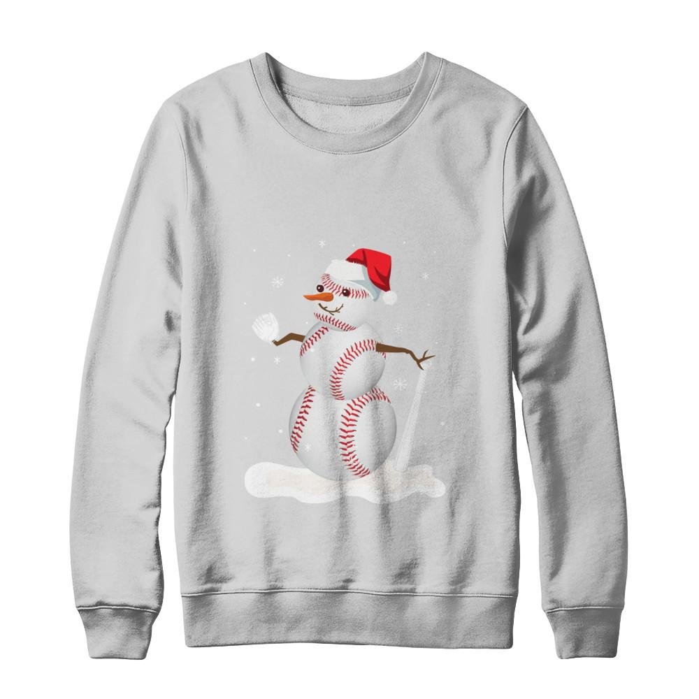 Christmas Baseball Snowman Christmas-T-Shirt & Sweatshirt-Crewneck Sweatshirt-White