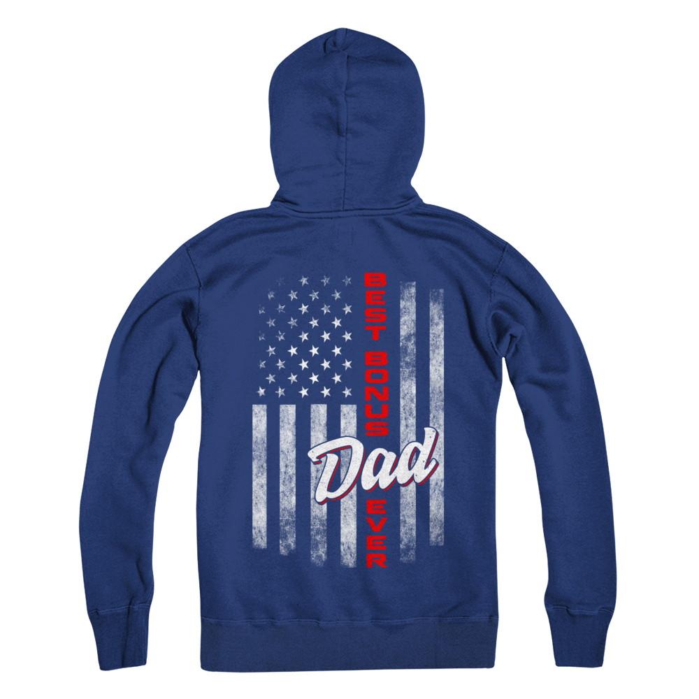 Best Bonus Dad Ever American Flag 4Th Of July Fathers Day-T-Shirt & Hoodie-Pullover Hoodie-Deep Royal
