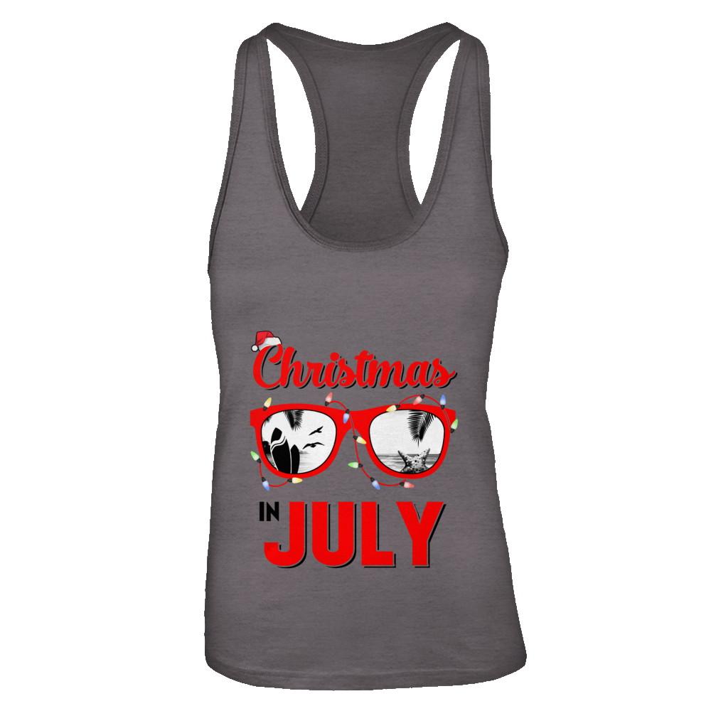 July In Christmas Santa Hat Sunglasses Summer Vacation-T-Shirt & Tank Top-Women's Ideal Racerback Tank-Dark Grey