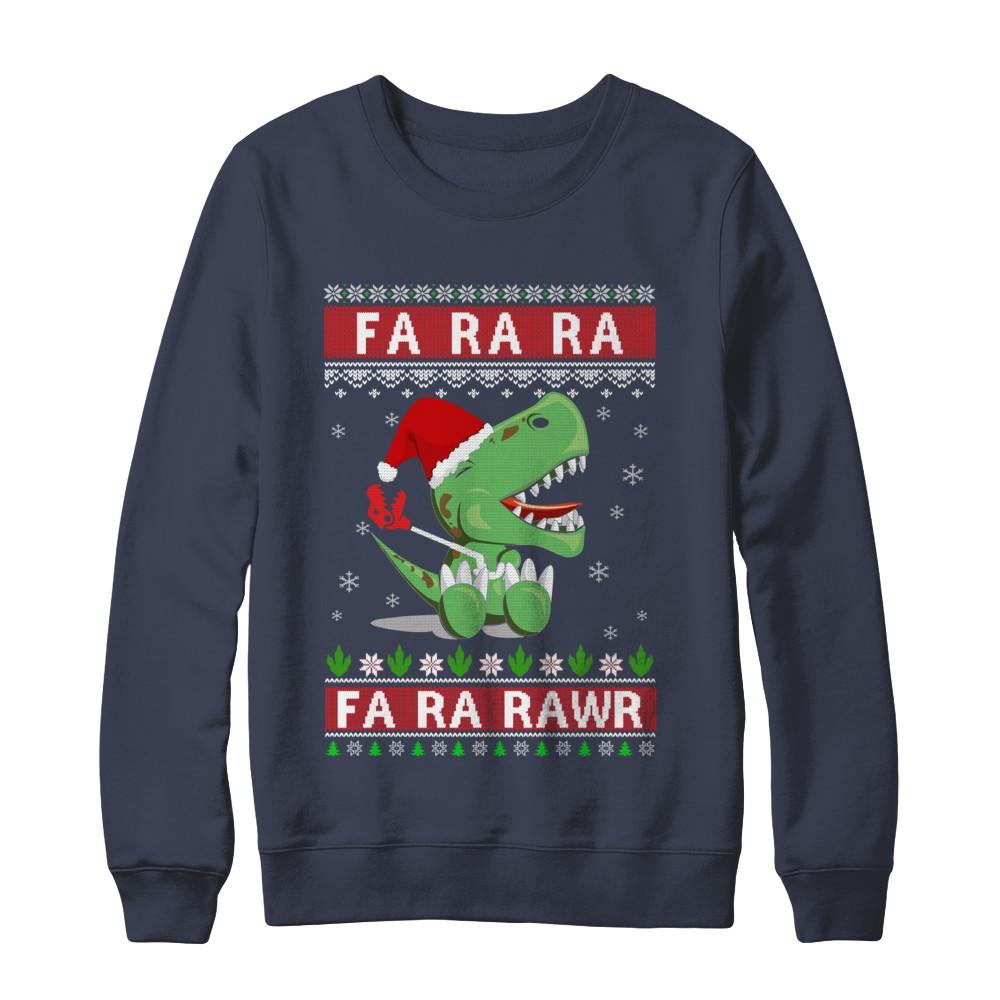 Fa La La Fa Ra Rawr T-Rex Dinosaur Ugly Christmas Sweater-T-Shirt & Sweatshirt-Crewneck Sweatshirt-Navy