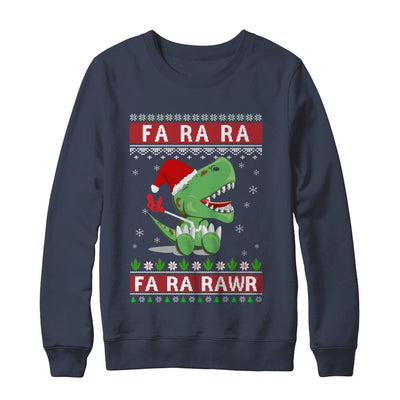 Fa La La Fa Ra Rawr T-Rex Dinosaur Ugly Christmas Sweater-T-Shirt & Sweatshirt-Crewneck Sweatshirt-Navy