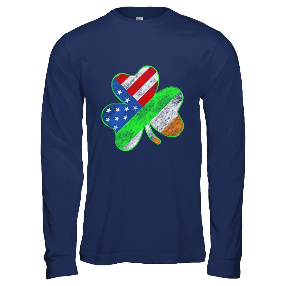 Vintage AMERICAN FLAG Ireland St Patricks Day-T-Shirt & Hoodie-Long Sleeve T-Shirt-Navy