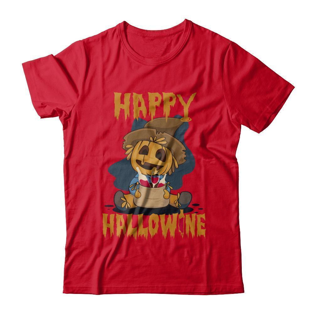 Halloween Happy Hallowine For Wine Straw Man Pumpkin-T-Shirt & Sweatshirt-Premium T-Shirt-Red