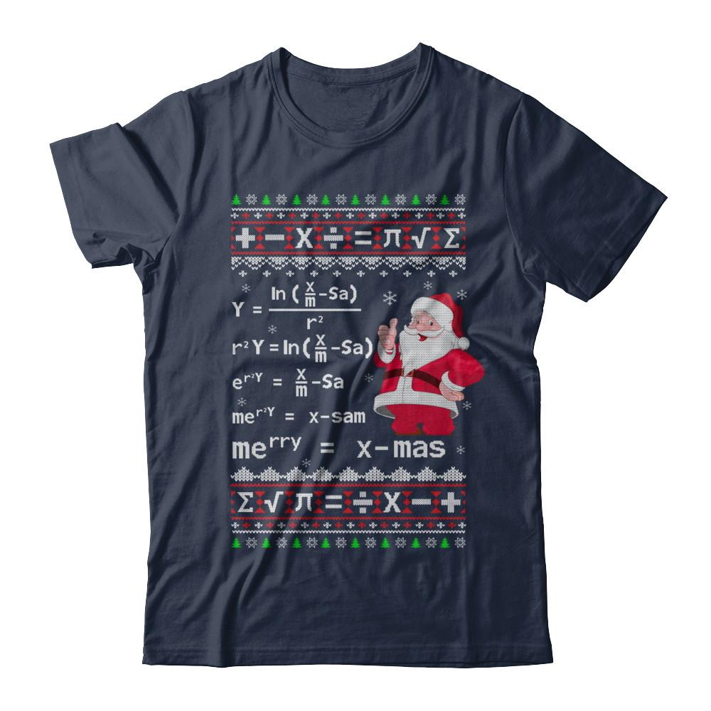 Funny Merry Xmas In Math Ugly Christmas Sweater-T-Shirt & Sweatshirt-Classic T-Shirt-Navy