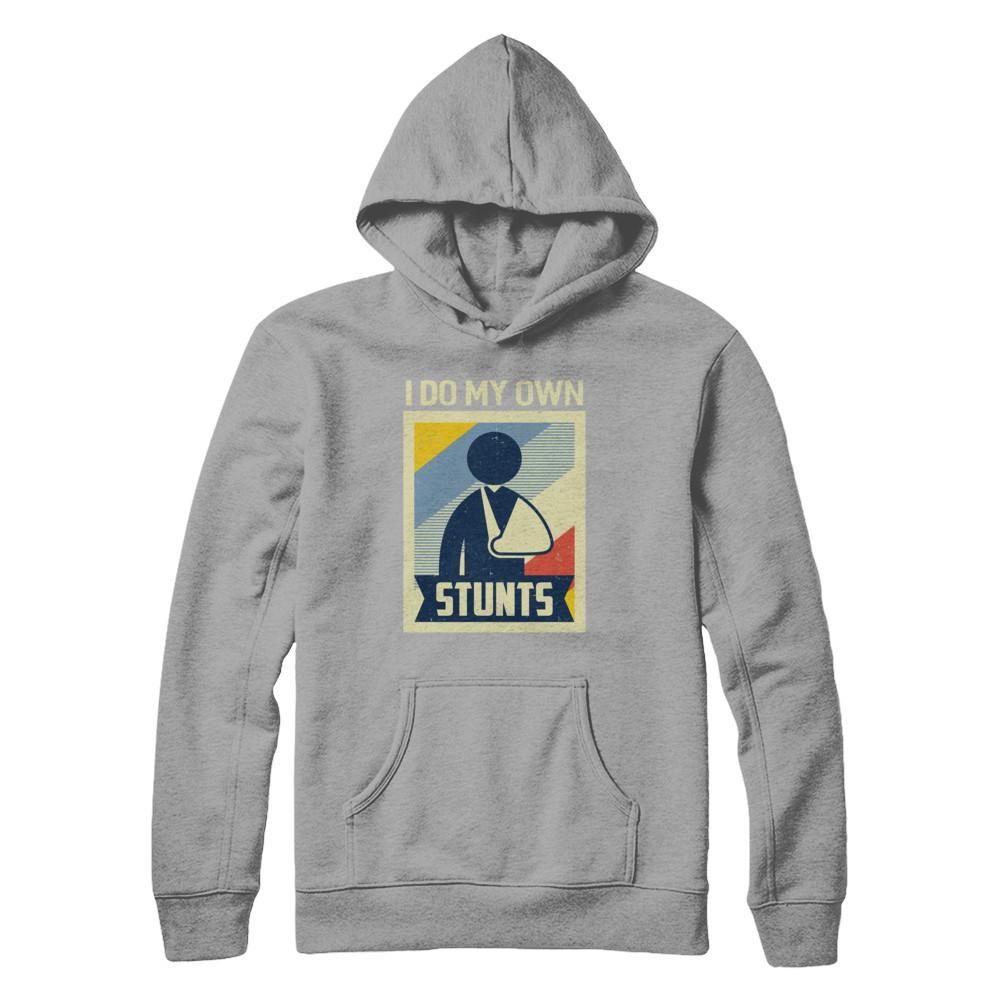 Vintage Retro I Do My Own Stunts Broken Arm-T-Shirt & Hoodie-Pullover Hoodie-Light Steel