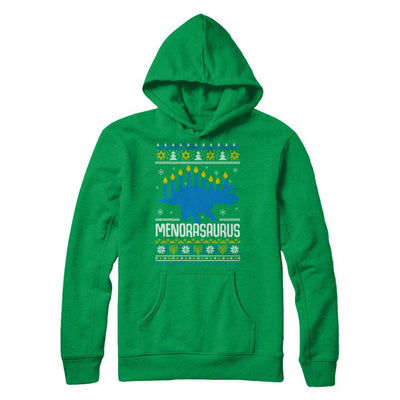 Funny Ugly Hanukkah Dinosaur Menorasaurus Sweater-T-Shirt & Sweatshirt-Pullover Hoodie-Irish Green