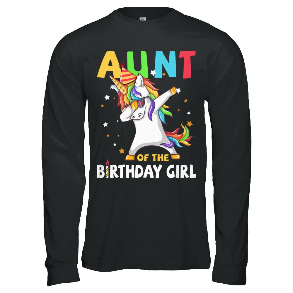 AUNT Of The Birthday Girl Dabbing Unicorn Party-T-Shirt & Hoodie-Long Sleeve T-Shirt-Black
