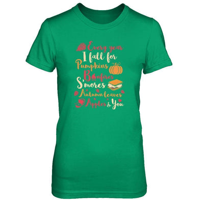 Every Year I Fall For Pumpkins Bonfires S'mores Autumn-T-Shirt & Tank Top-Women's T-Shirt-Irish Green