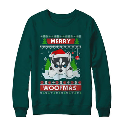 Siberian Husky Merry Woofmas Ugly Christmas Sweater-T-Shirt & Sweatshirt-Crewneck Sweatshirt-Deep Forest