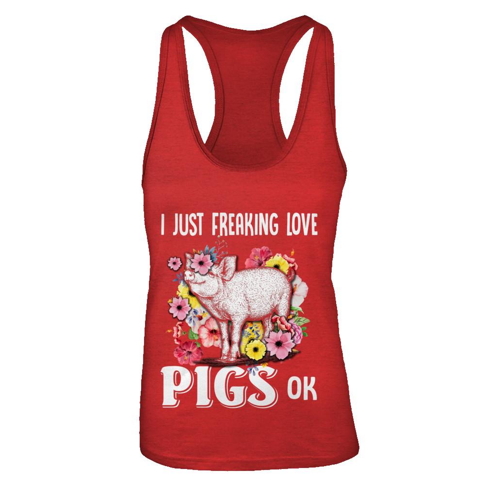 I Just Freaking Love Pigs-T-Shirt & Tank Top-Women's Ideal Racerback Tank-Red