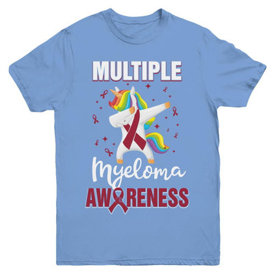 Inspirational Multiple Myeloma Awareness Unicorn Support Youth-Youth Shirt-Youth T-Shirt-Carolina Blue