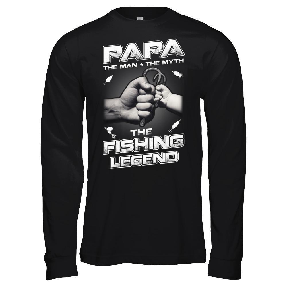 Papa The Man The Myth The Fishing Legend-T-Shirt & Hoodie-Long Sleeve T-Shirt-Black