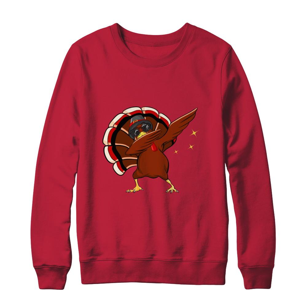 Dabbing Turkey Funny Thanksgiving-T-Shirt & Sweatshirt-Crewneck Sweatshirt-Red