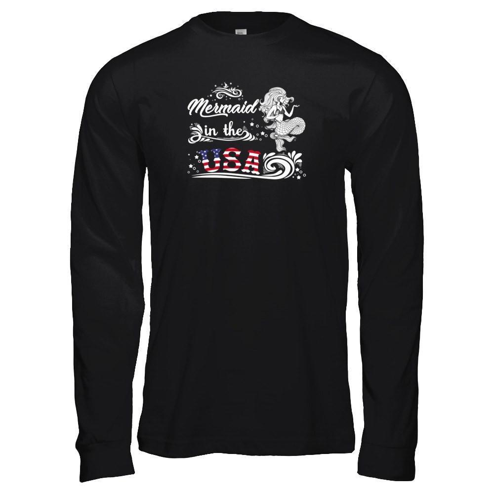 Mermaid In The Usa Flag-T-Shirt & Tank Top-Long Sleeve T-Shirt-Black