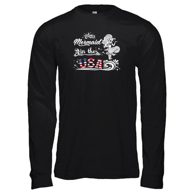 Mermaid In The Usa Flag-T-Shirt & Tank Top-Long Sleeve T-Shirt-Black