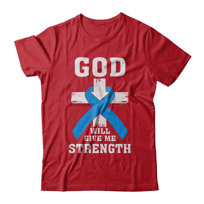 God Will Give Me Strength Blue Cancer Ribbon Gift-T-Shirt & Hoodie-Classic T-Shirt-Red