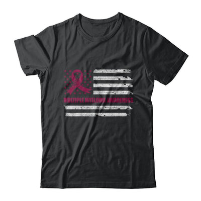 Burgundy Ribbon Multiple Myeloma Awareness US Flag-T-Shirt & Hoodie-Classic T-Shirt-Black