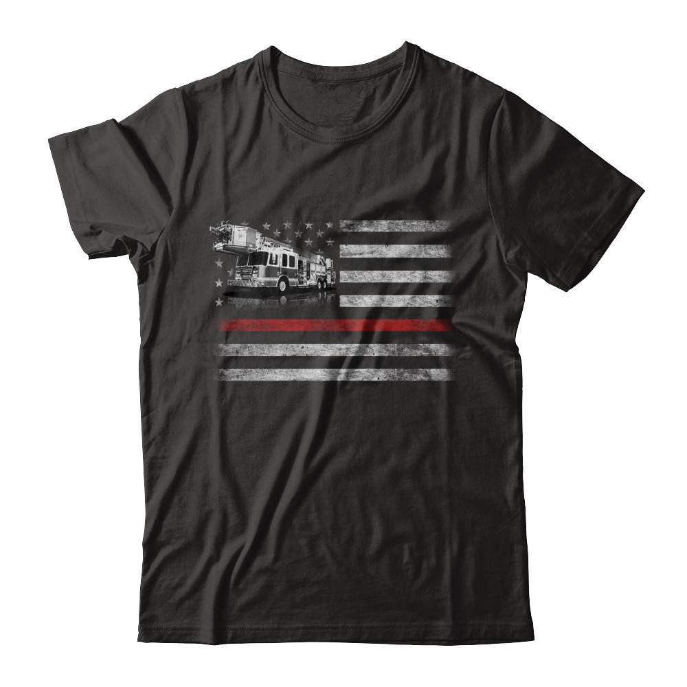 Patriotic Fireman American Flag Thin Red Line Firefighter-T-Shirt & Hoodie-Classic T-Shirt-Black