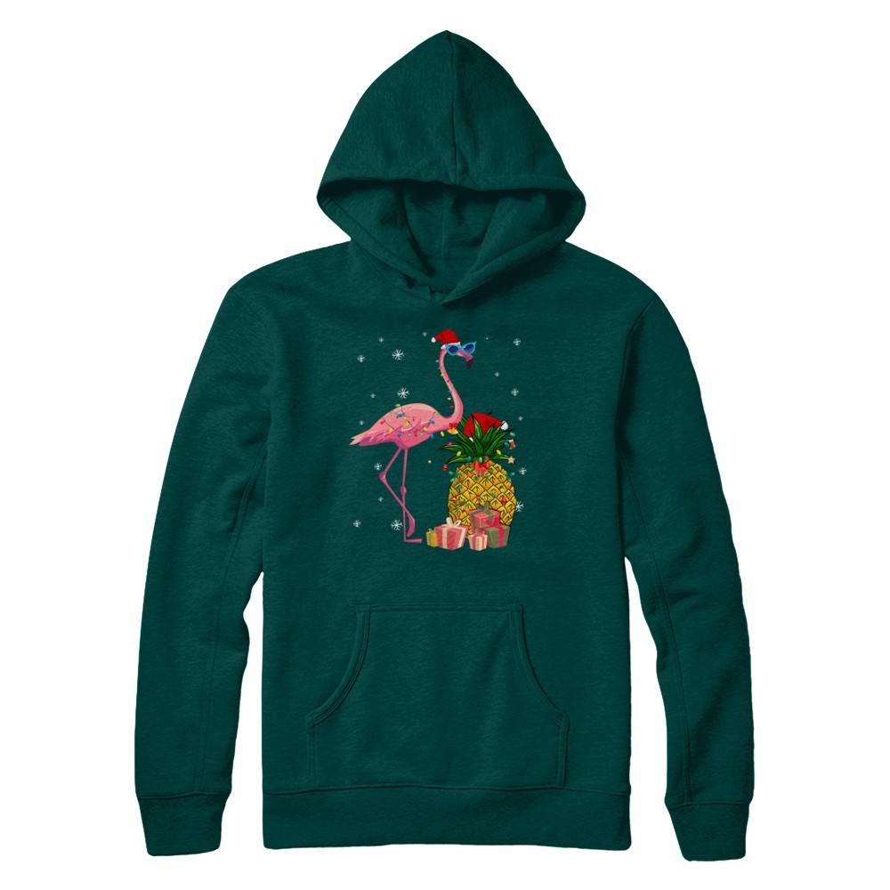 Santa Flamingo Hawaiian Pineapple Christmas Gifts-T-Shirt & Sweatshirt-Pullover Hoodie-Deep Forest