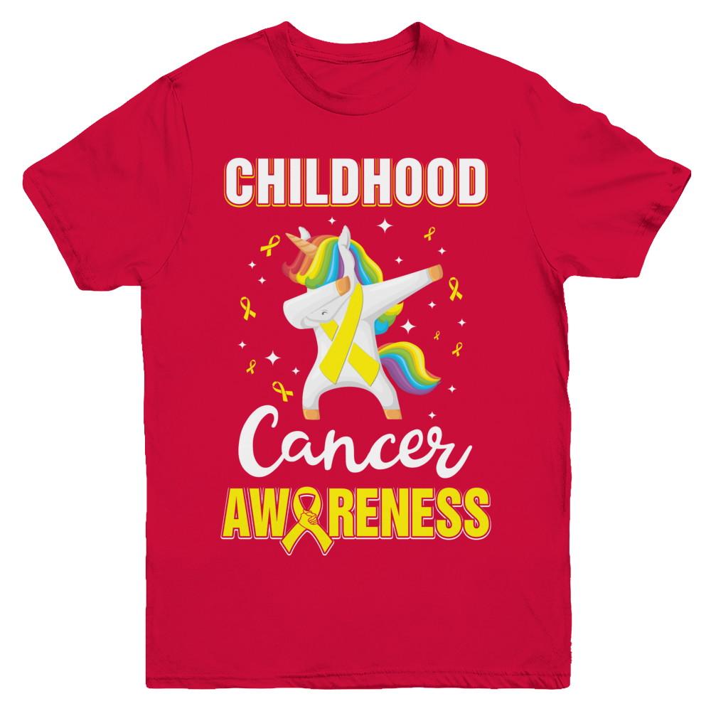 Childhood Cancer Awareness Cute Unicorn Warrior Youth-Youth Shirt-Youth T-Shirt-Red