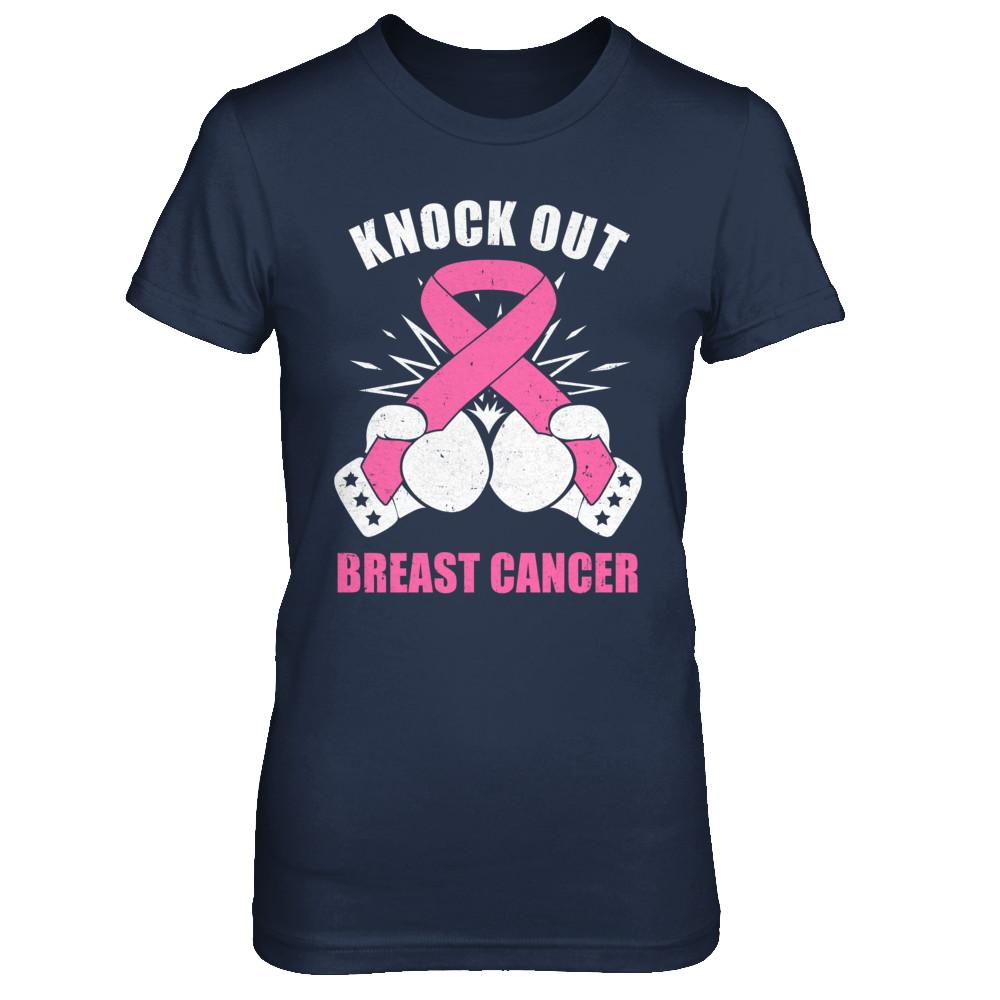 Boxing Knock Out Breast Cancer Awareness Support-T-Shirt & Hoodie-Women's T-Shirt-Navy