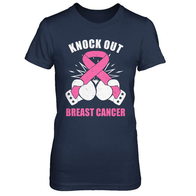 Boxing Knock Out Breast Cancer Awareness Support-T-Shirt & Hoodie-Women's T-Shirt-Navy