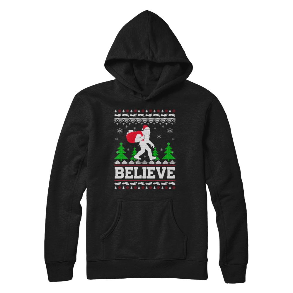 Christmas Believe Bigfoot Ugly Xmas Sweater-T-Shirt & Sweatshirt-Pullover Hoodie-Black