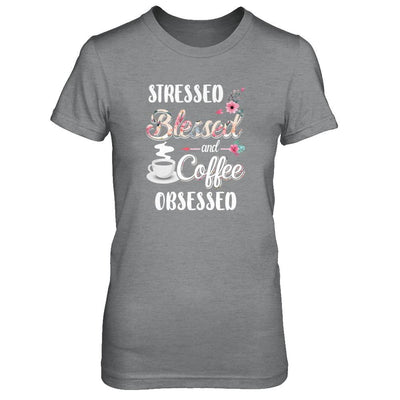 Stressed Blessed And Coffee Obsessed-T-Shirt & Tank Top-Women's T-Shirt-Sport Grey