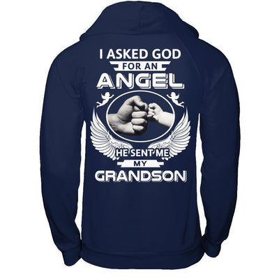 I Asked God For An Angel He Sent Me My Grandson-T-Shirt & Hoodie-Pullover Hoodie-Navy