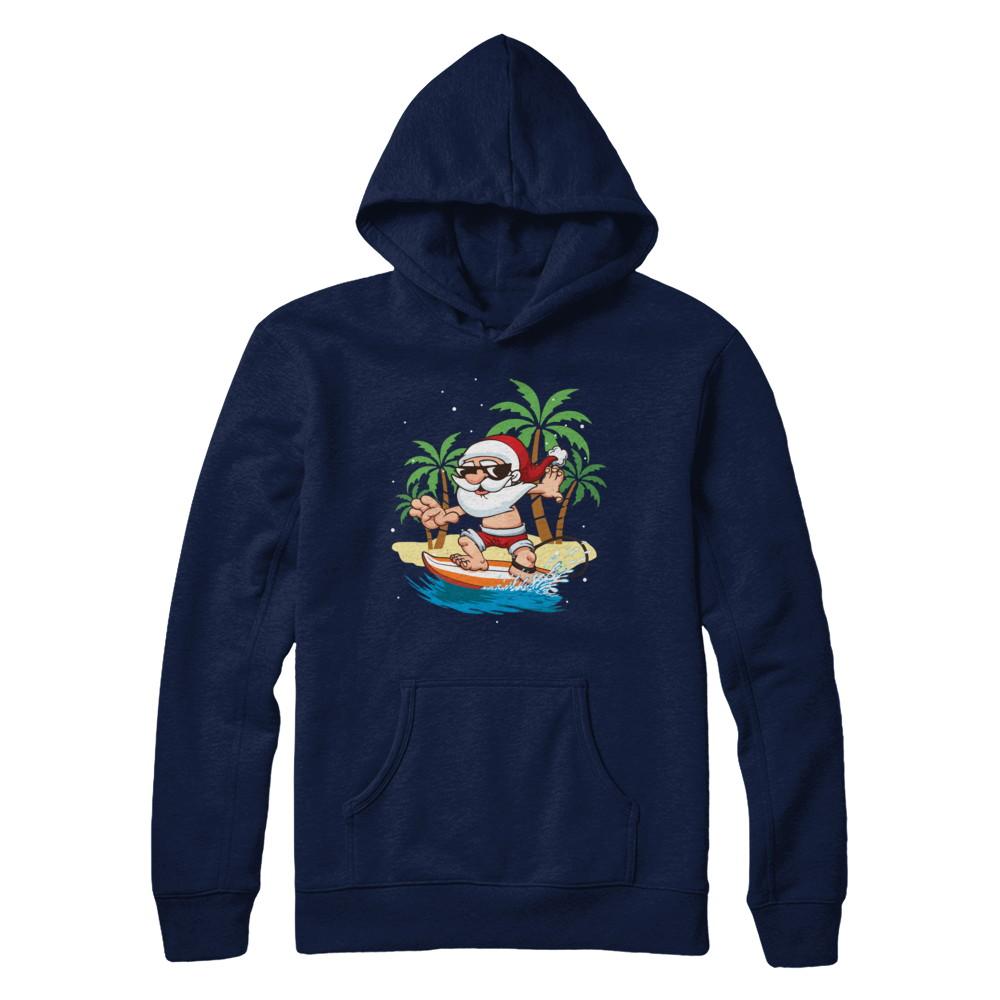 Funny Santa Surfing Hawaiian Summer Christmas-T-Shirt & Sweatshirt-Pullover Hoodie-Navy